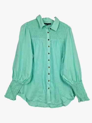 Decjuba Mint Shirred Linen Blouse Size 10 by SwapUp-Online Second Hand Store-Online Thrift Store
