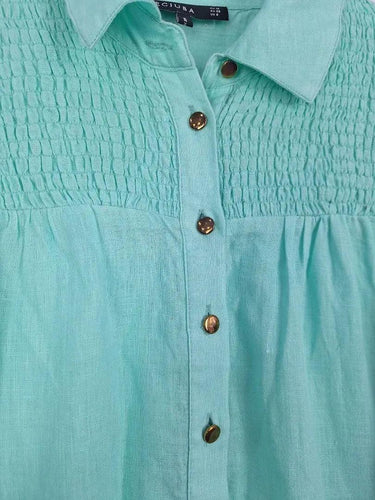 Decjuba Mint Shirred Linen Blouse Size 10 by SwapUp-Online Second Hand Store-Online Thrift Store