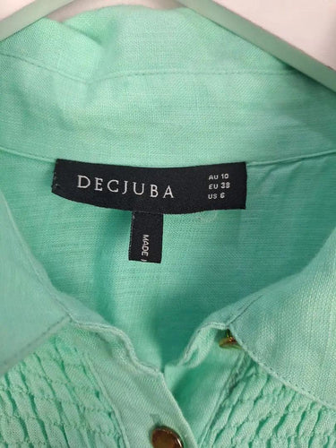 Decjuba Mint Shirred Linen Blouse Size 10 by SwapUp-Online Second Hand Store-Online Thrift Store