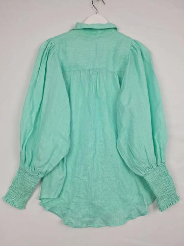 Decjuba Mint Shirred Linen Blouse Size 10 by SwapUp-Online Second Hand Store-Online Thrift Store