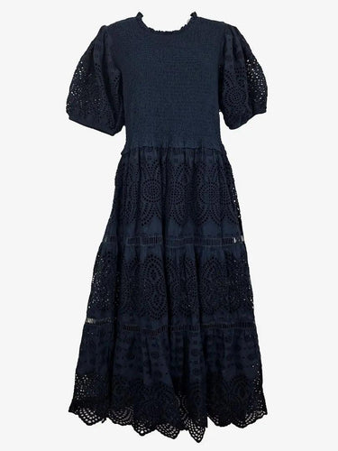 Decjuba Shirred Navy Broderie Maxi Dress Size 12 by SwapUp-Online Second Hand Store-Online Thrift Store