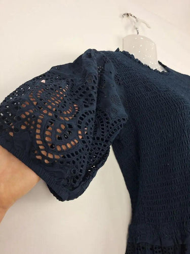 Decjuba Shirred Navy Broderie Maxi Dress Size 12 by SwapUp-Online Second Hand Store-Online Thrift Store