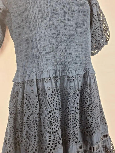 Decjuba Shirred Navy Broderie Maxi Dress Size 12 by SwapUp-Online Second Hand Store-Online Thrift Store