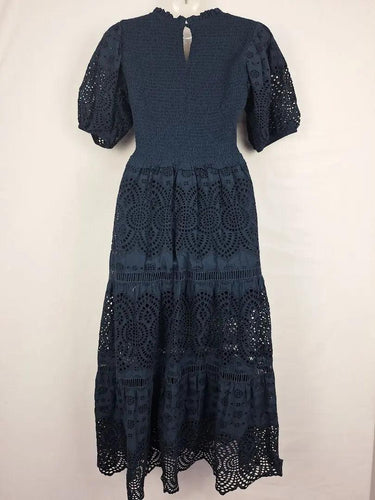 Decjuba Shirred Navy Broderie Maxi Dress Size 12 by SwapUp-Online Second Hand Store-Online Thrift Store