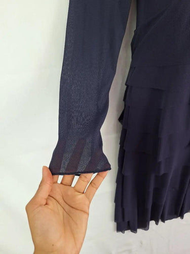 Didier Parakian Navy Applique Tiered Fitted Midi Dress Size 12 by SwapUp-Online Second Hand Store-Online Thrift Store