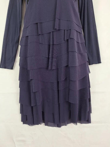 Didier Parakian Navy Applique Tiered Fitted Midi Dress Size 12 by SwapUp-Online Second Hand Store-Online Thrift Store