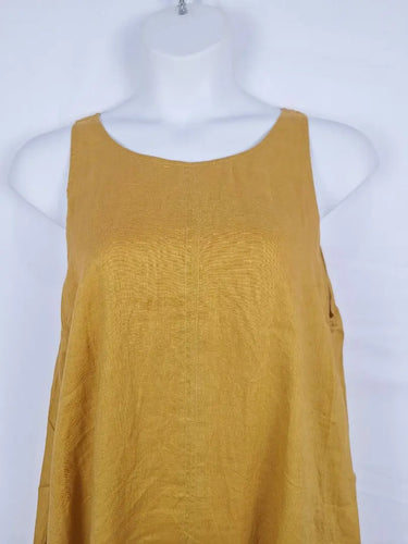 Eb&Ive Mustard Linen Elegant Shift Midi Dress Size L by SwapUp-Online Second Hand Store-Online Thrift Store