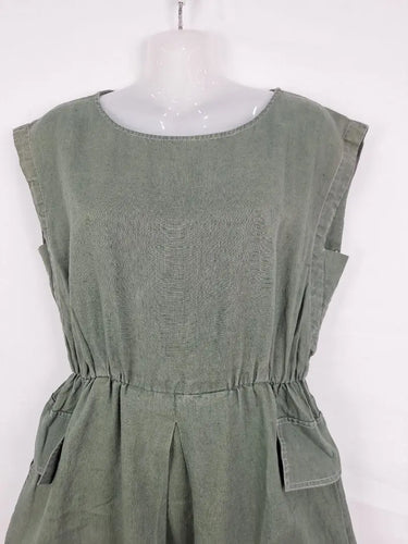 Elk Khaki Boxy Linen Midi Dress Size 6 by SwapUp-Online Second Hand Store-Online Thrift Store