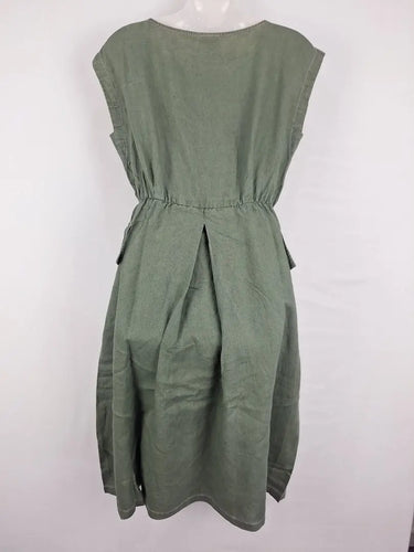 Elk Khaki Boxy Linen Midi Dress Size 6 by SwapUp-Online Second Hand Store-Online Thrift Store