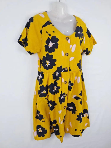 Elm Mustard Flower Button Down Dress Size 8 by SwapUp-Online Second Hand Store-Online Thrift Store