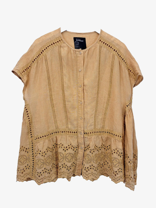 Eva's Sunday Earthy Yellow Broderie Loose Fit Blouse Size S by SwapUp-Online Second Hand Store-Online Thrift Store