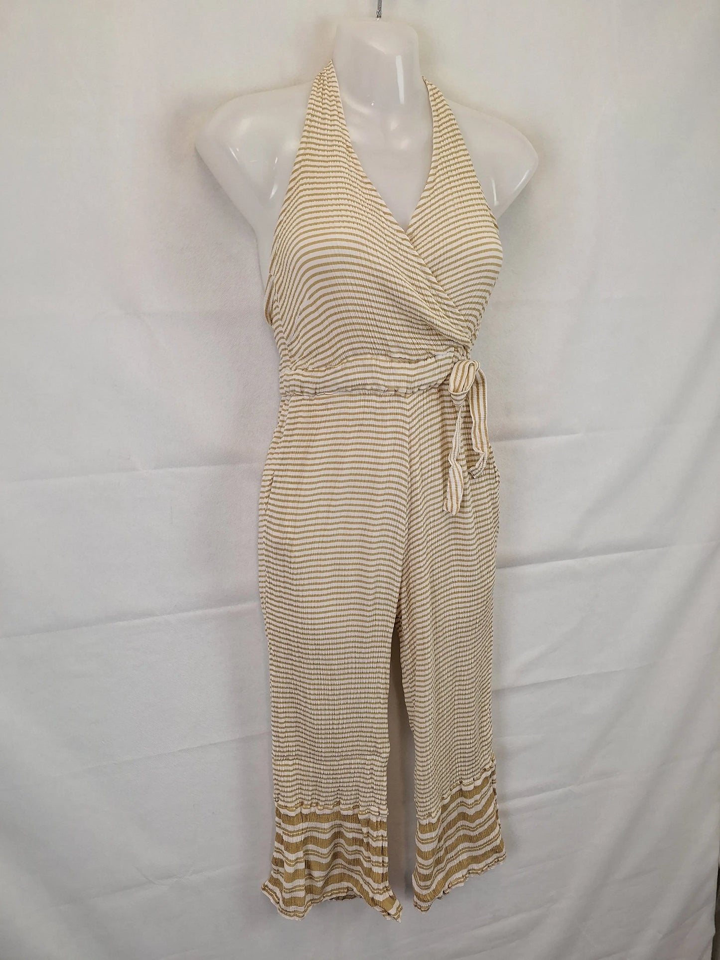 Faithfull Biscuit Striped Stretch Halter Neck Jumpsuit Size 8 by SwapUp-Online Second Hand Store-Online Thrift Store