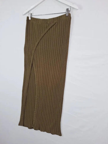 First Base Khaki Ribbed Split Front Skirt Size M by SwapUp-Online Second Hand Store-Online Thrift Store