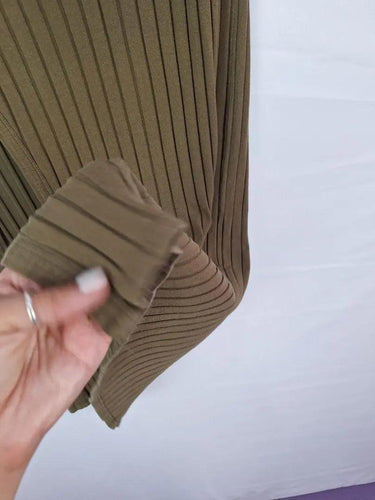 First Base Khaki Ribbed Split Front Skirt Size M by SwapUp-Online Second Hand Store-Online Thrift Store