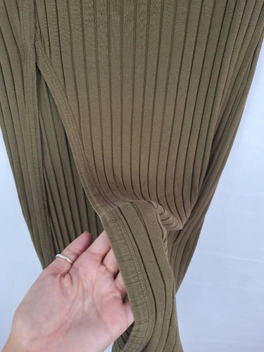 First Base Khaki Ribbed Split Front Skirt Size M by SwapUp-Online Second Hand Store-Online Thrift Store