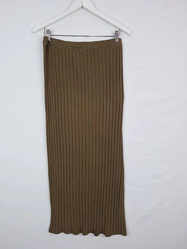 First Base Khaki Ribbed Split Front Skirt Size M by SwapUp-Online Second Hand Store-Online Thrift Store