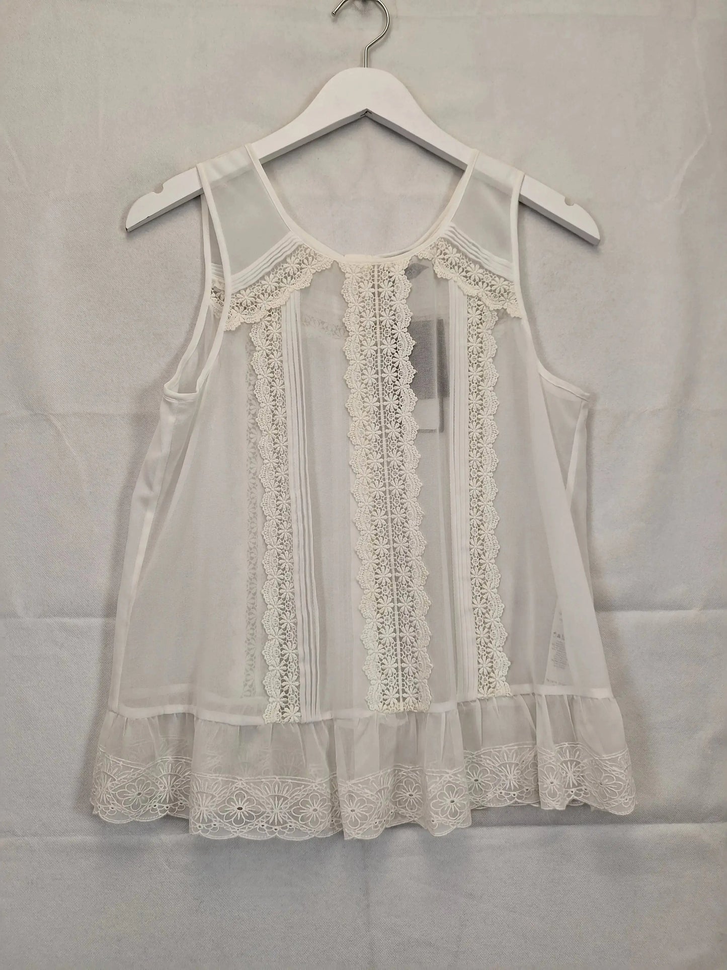 Forever New Boho Sheer Lace Pleated Top Size 12