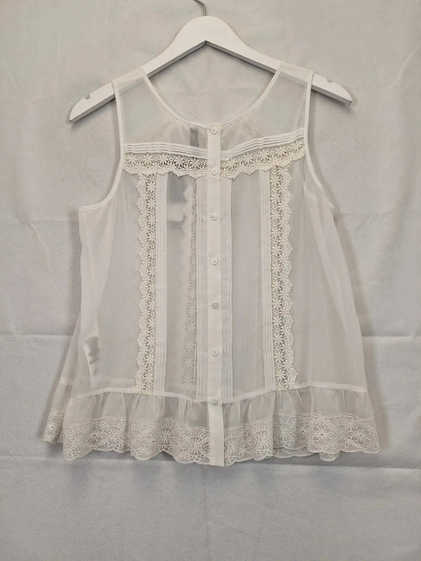 Forever New Boho Sheer Lace Pleated Top Size 12