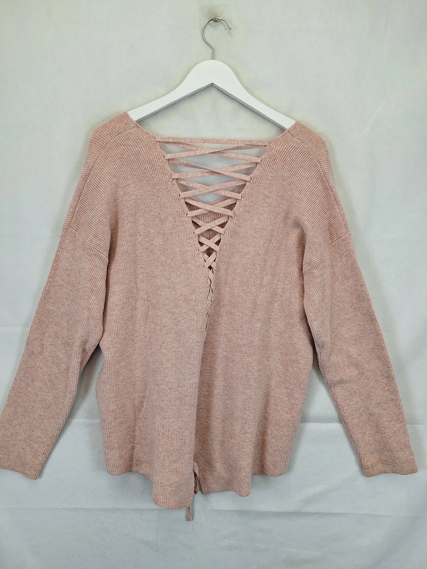 Forever New Laced Blush Knit Jumper Size L by SwapUp-Online Second Hand Store-Online Thrift Store