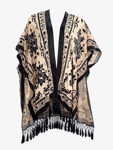 Free People Fine Mesh Velour Embossed Kimono Jacket Size OSFA by SwapUp-Online Second Hand Store-Online Thrift Store