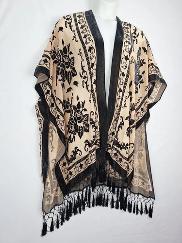 Free People Fine Mesh Velour Embossed Kimono Jacket Size OSFA by SwapUp-Online Second Hand Store-Online Thrift Store