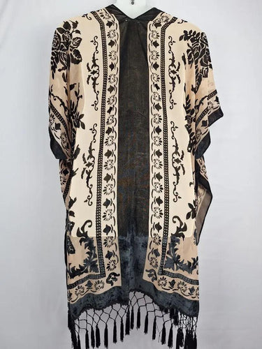 Free People Fine Mesh Velour Embossed Kimono Jacket Size OSFA by SwapUp-Online Second Hand Store-Online Thrift Store