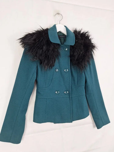French Connection Emerald Green Retro Inspired Tailored Winter Jacket Size 6 by SwapUp-Online Second Hand Store-Online Thrift Store