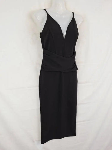 Second-Hand - Fresh Soul Classy Ruched Little Black Pencil Midi Dress Size 10 - SwapUp