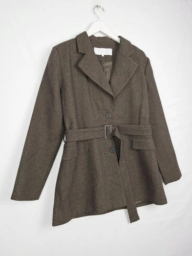 Friend Of Audrey Khaki Wool Blend Essential Belted Coat Size XL by SwapUp-Online Second Hand Store-Online Thrift Store