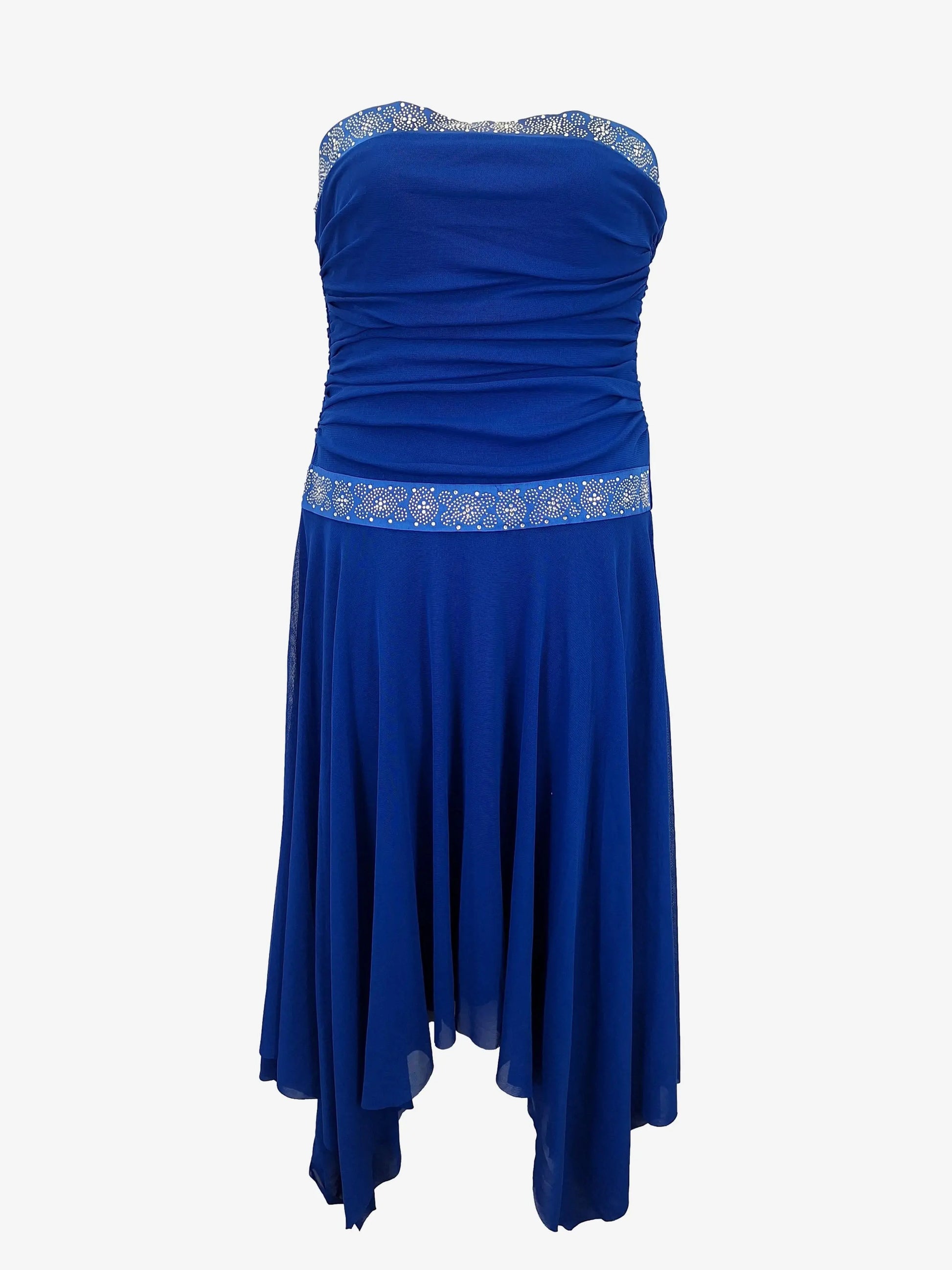 G-Shape Fine Mesh Electric Blue Stretch Strapless Evening Maxi Dress S –  SwapUp