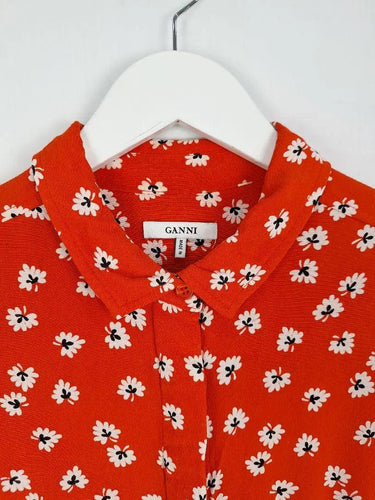 Ganni Crimson Leaf Button Down Shirt Size 10 by SwapUp-Online Second Hand Store-Online Thrift Store