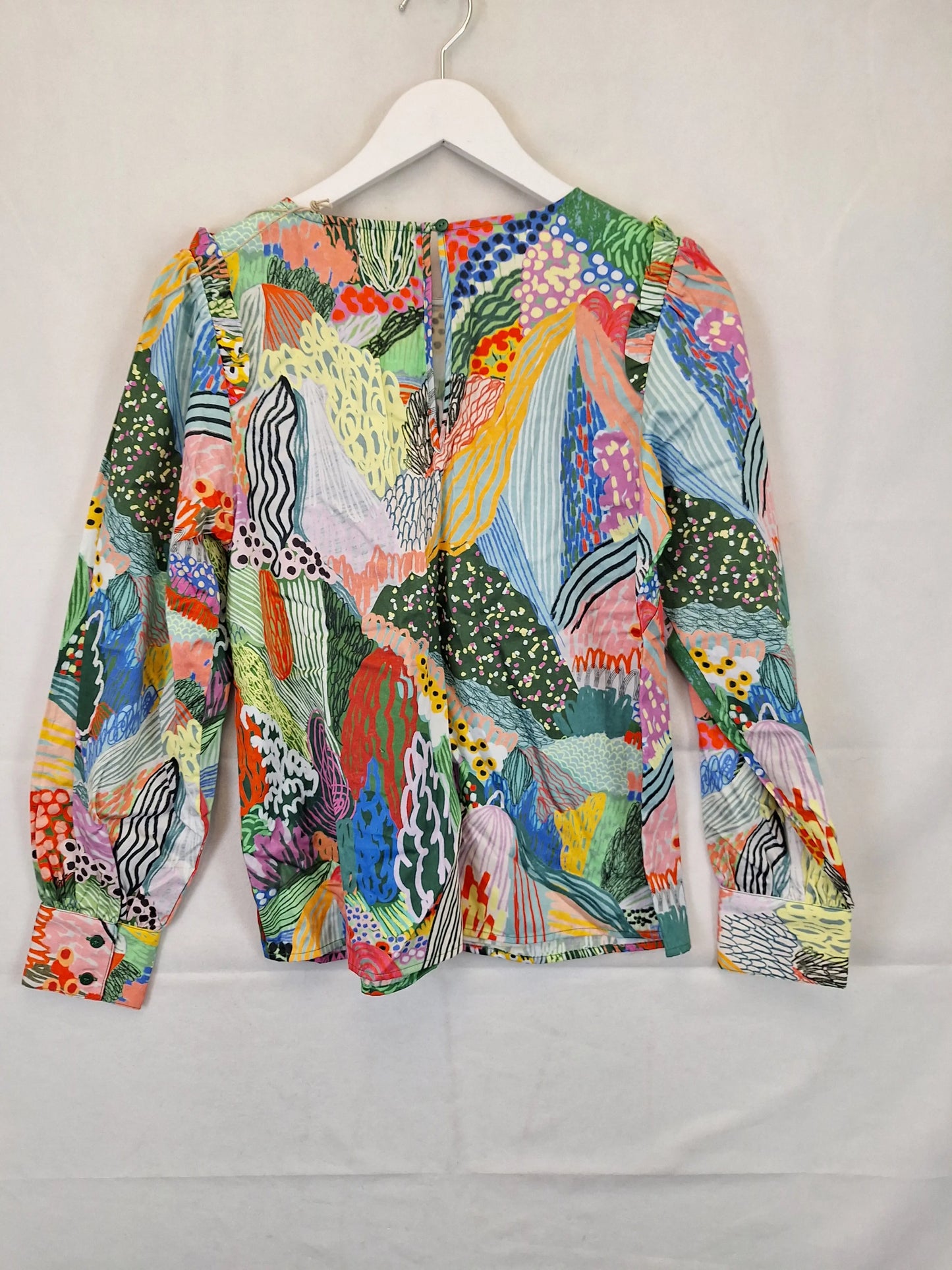 Gorman Abstract Lake Ruffle Top Size 6 by SwapUp-Online Second Hand Store-Online Thrift Store