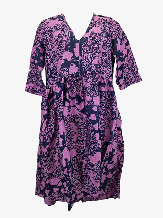 Gorman Smock Style Navy & Lavender Midi Dress Size 14 by SwapUp-Online Second Hand Store-Online Thrift Store