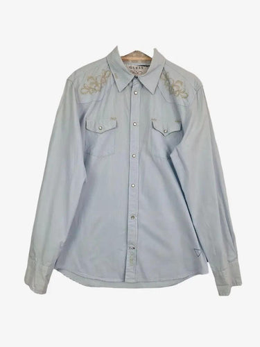 Guess Pale Blue Embroidered Press Stud Shirt Size L by SwapUp-Online Second Hand Store-Online Thrift Store