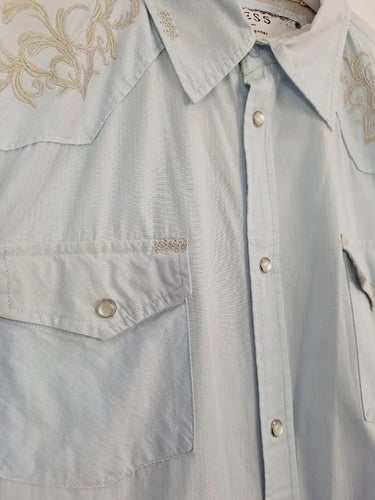 Guess Pale Blue Embroidered Press Stud Shirt Size L by SwapUp-Online Second Hand Store-Online Thrift Store