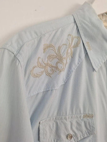 Guess Pale Blue Embroidered Press Stud Shirt Size L by SwapUp-Online Second Hand Store-Online Thrift Store