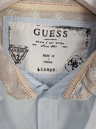 Guess Pale Blue Embroidered Press Stud Shirt Size L by SwapUp-Online Second Hand Store-Online Thrift Store