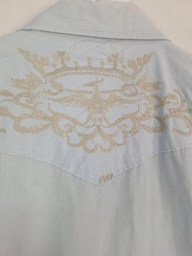 Guess Pale Blue Embroidered Press Stud Shirt Size L by SwapUp-Online Second Hand Store-Online Thrift Store