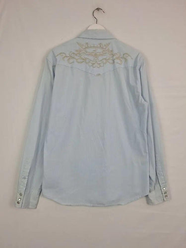 Guess Pale Blue Embroidered Press Stud Shirt Size L by SwapUp-Online Second Hand Store-Online Thrift Store