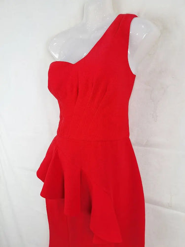 Honey & Beau Cherry One Shoulder Peplum Dress Size 8 by SwapUp-Online Second Hand Store-Online Thrift Store