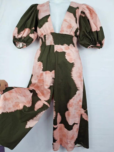 Hutch Pink & Khaki V Neck Jumpsuit Size XL by SwapUp-Online Second Hand Store-Online Thrift Store