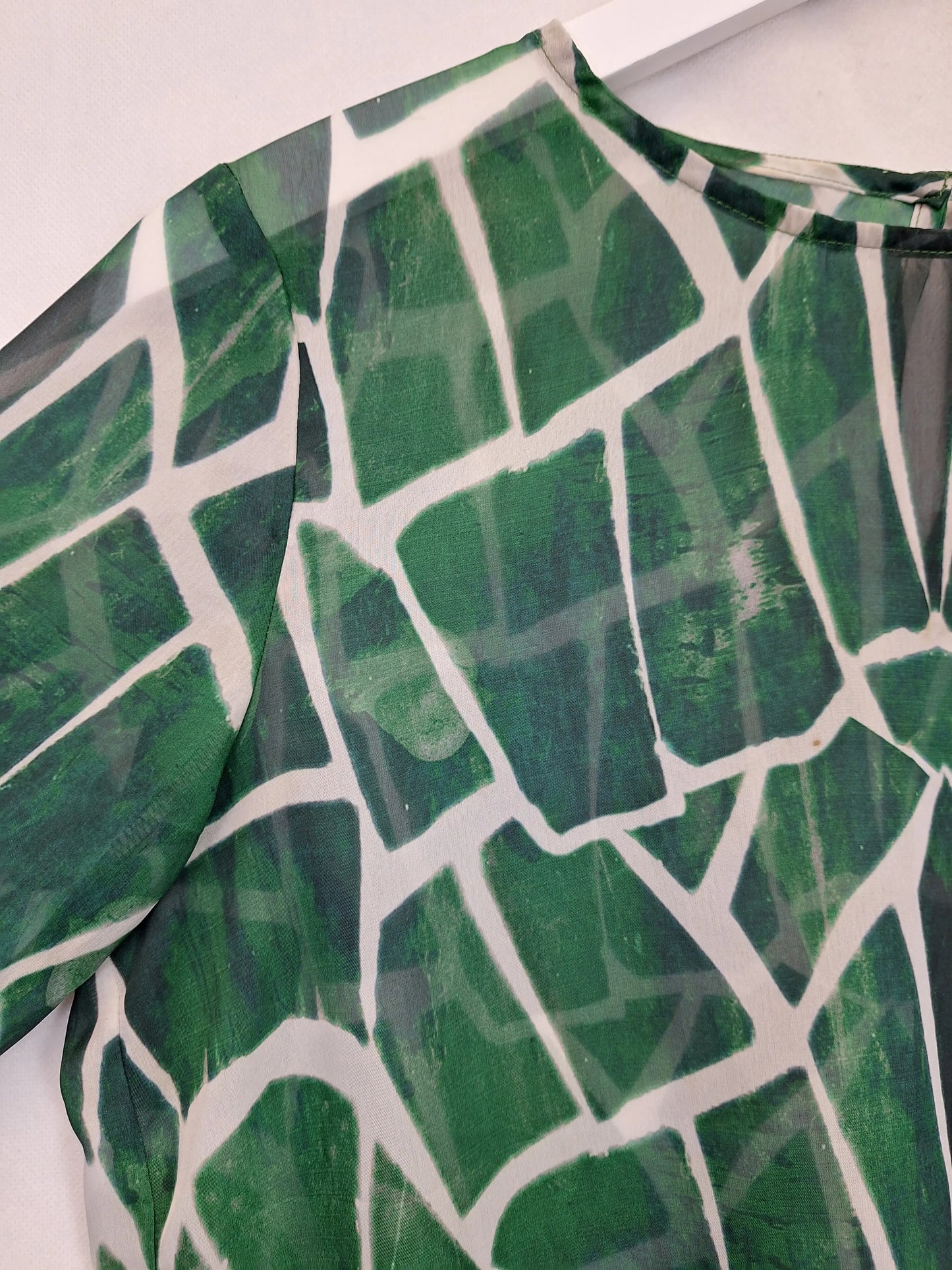 Jayson Brunsdon Sheer Green Geometric Blouse Size 8 by SwapUp-Online Second Hand Store-Online Thrift Store