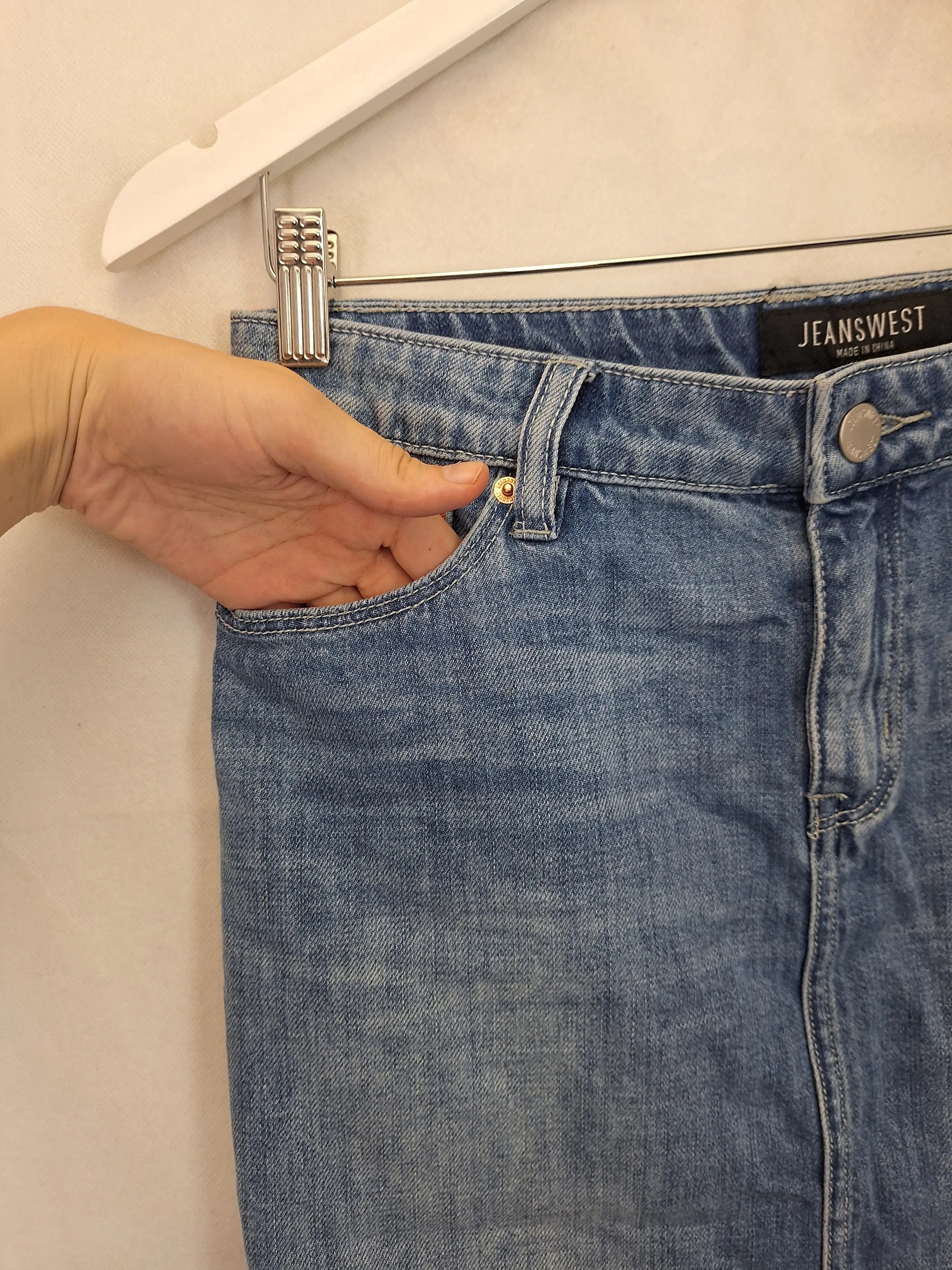 Jeanswest Stretch Denim Skirt Womens Size 8 Black Grey Pockets Logo Zip  Close | eBay