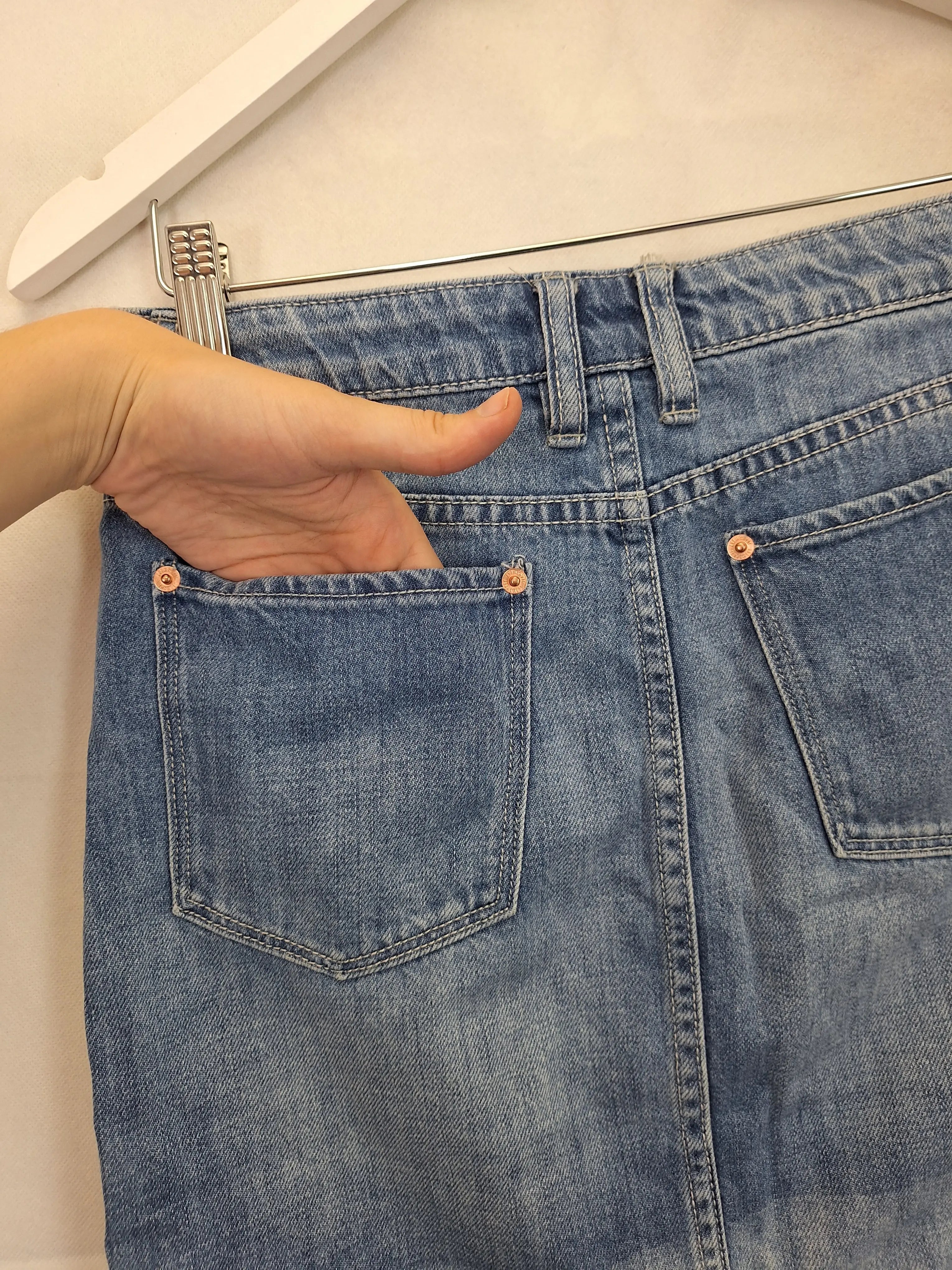 Jeans West Straight Mid blue Denim Mini Skirt Size 10 by SwapUp Online Second Hand Store Thrift Store Op Shop 20555862