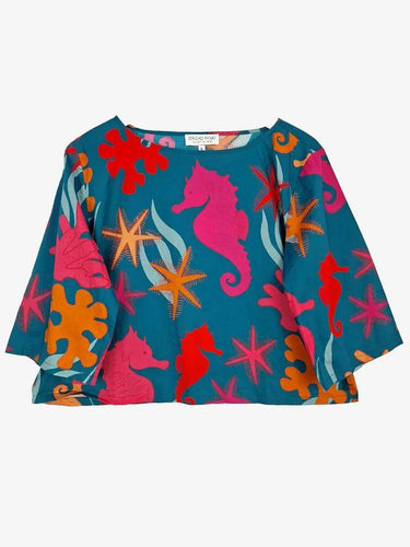 Jericho Road Teal Under The Sea Boxy Top Size 16 by SwapUp-Online Second Hand Store-Online Thrift Store