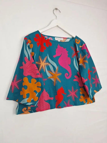 Jericho Road Teal Under The Sea Boxy Top Size 16 by SwapUp-Online Second Hand Store-Online Thrift Store