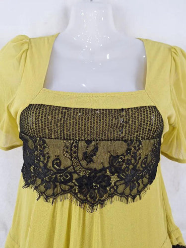 Johnston Bell Mustard Mesh Lacey Mini Dress Size 8 by SwapUp-Online Second Hand Store-Online Thrift Store