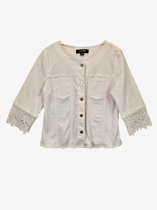 Joseph Ribkoff Classic Lace Trim Denim Jacket Size L by SwapUp-Online Second Hand Store-Online Thrift Store