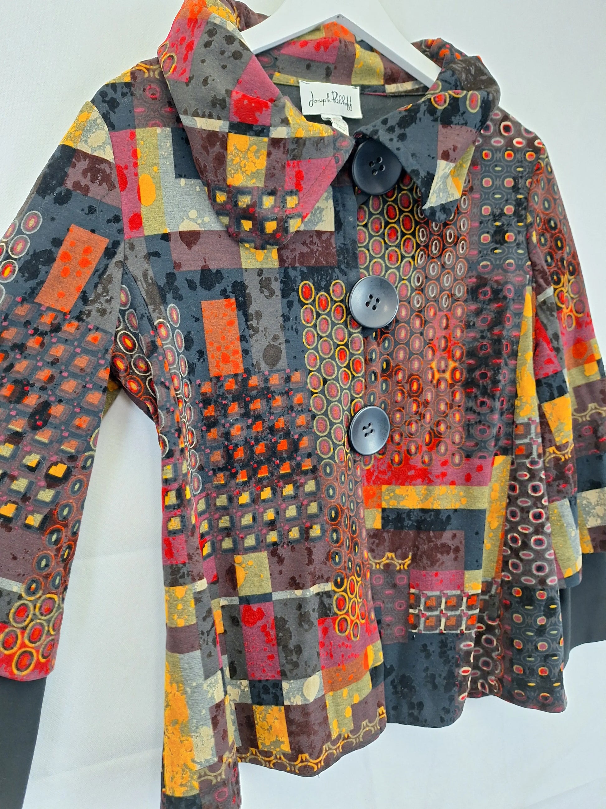 Joseph Ribkoff Patchwork Patterned Oversized Button Jacket Size 14 by SwapUp-Online Second Hand Store-Online Thrift Store