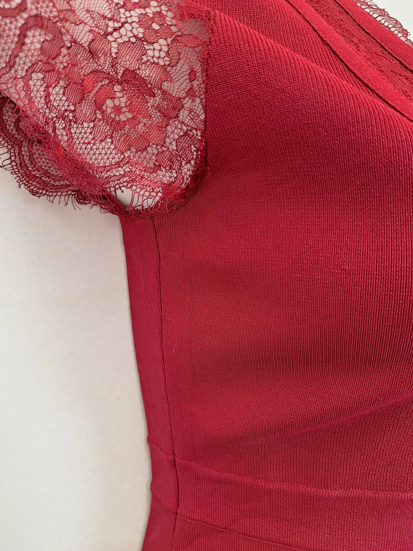 Karen Millen Burgundy Stretch Lace Detailed Mini Dress Size L by SwapUp-Online Second Hand Store-Online Thrift Store